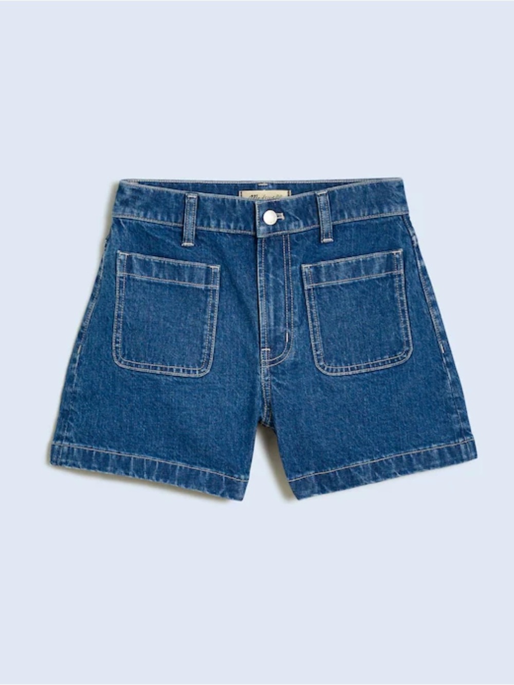 Madewell High-Rise Sailor Denim Shorts / Emmett Patch Pocket Short Woodston Wash